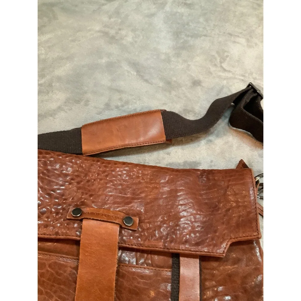 Marco Buggiani Brown Leather Messenger Bag Made in Italy Crossbody Cognac